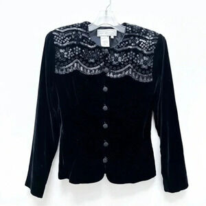 Vintage Scott McClintock Black Velvet & Sequin Blazer Jacket Size 6